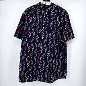 WeSC Lightning Bolt Button Up Shirt Mens L Womens XL Unisex Skater Navy Blue